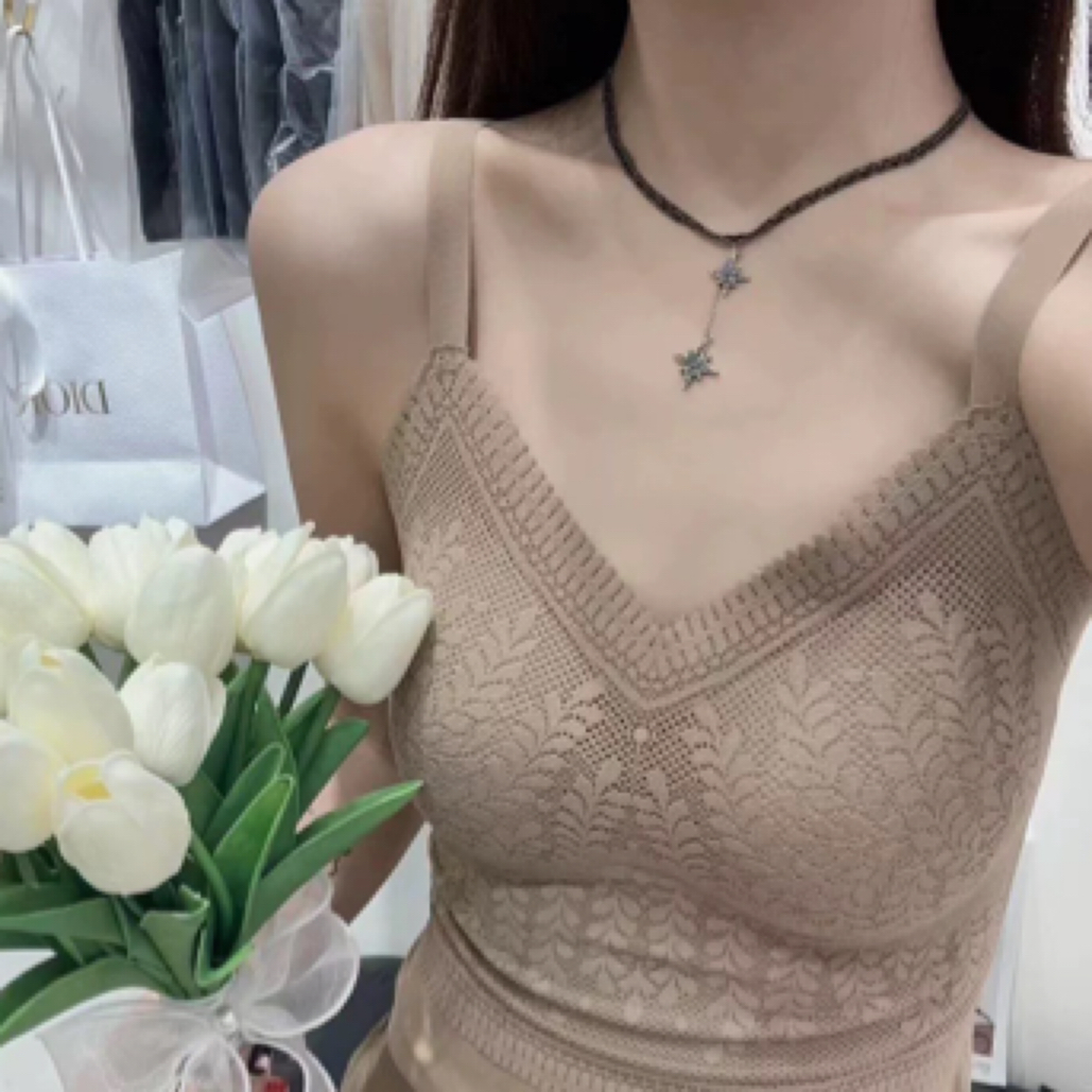 米娅琳607秋冬复古法式抗菌山羊绒蛋白保暖背心打底带胸垫内搭女