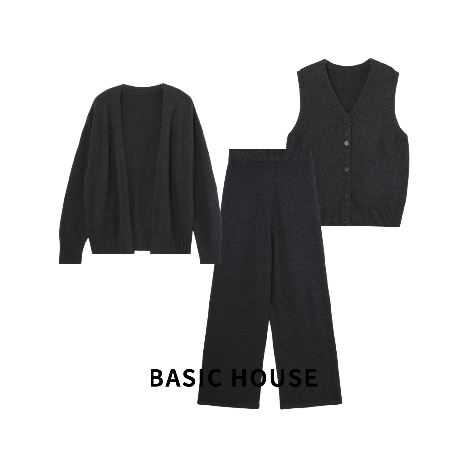 Basic House/百家好秋冬针织长袖气质显瘦秋季套装B1385B5HR32