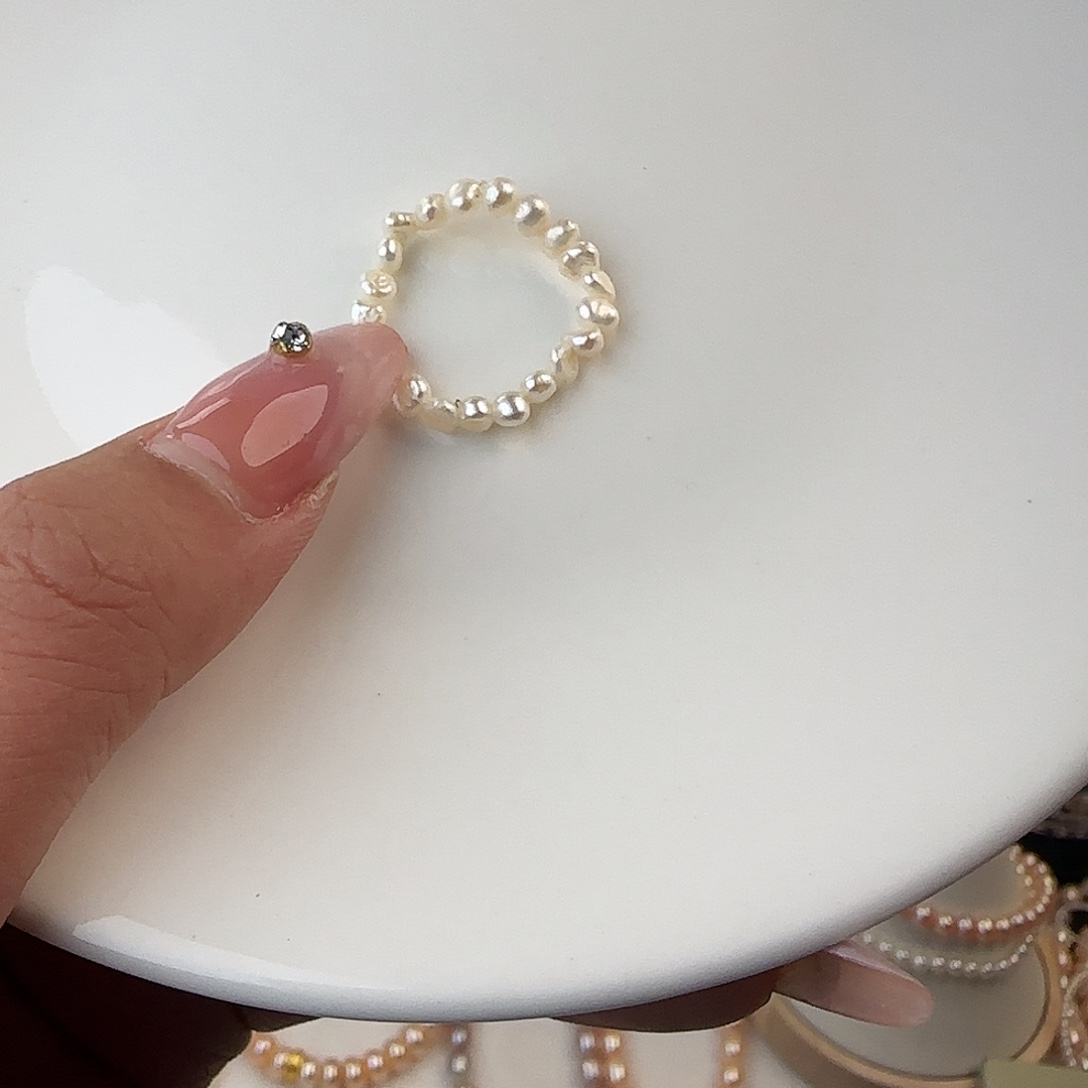 淡水珍珠手绳未镶嵌3.5mm微瑕戒指