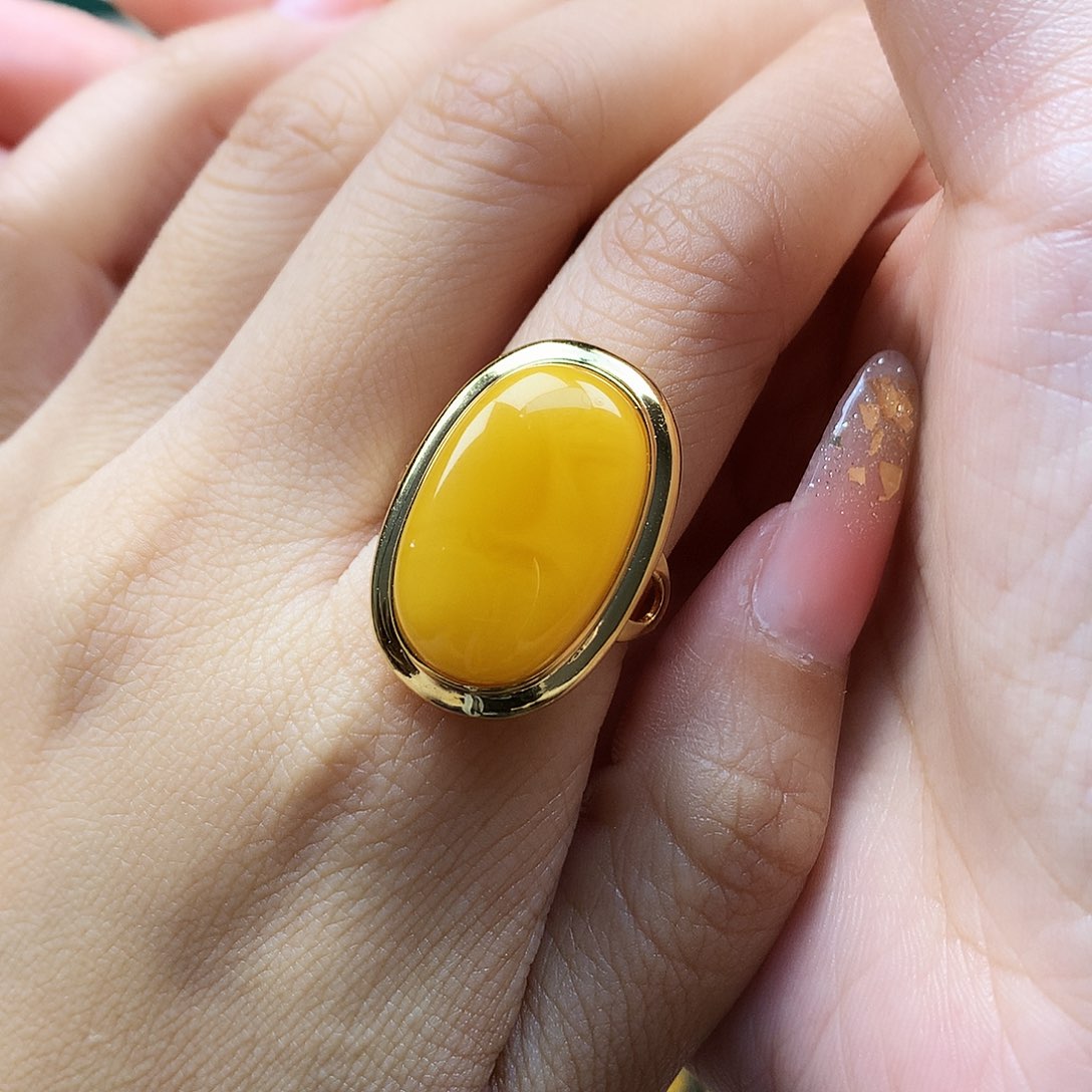 蜜蜡戒指银S925镶嵌戒指