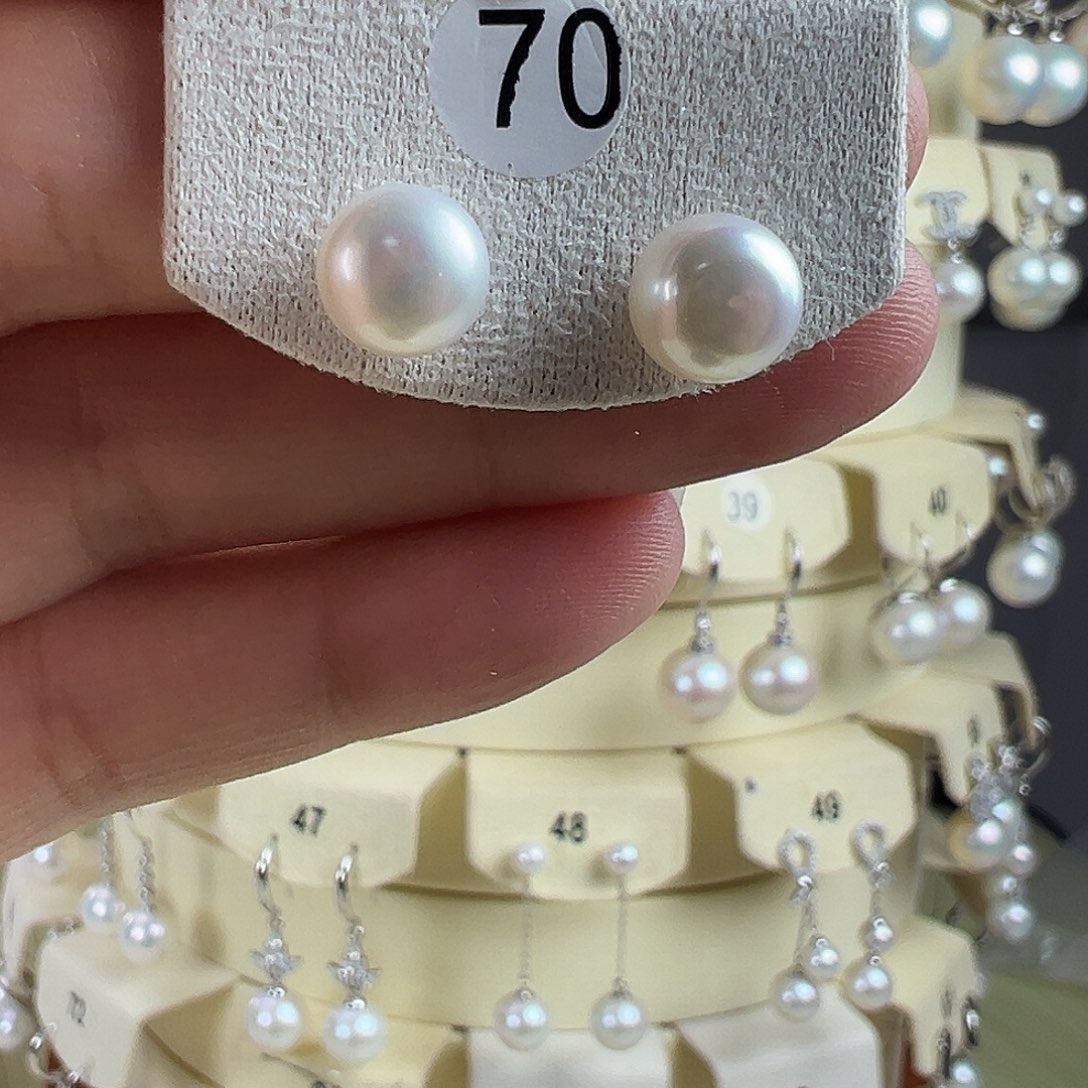 银S925镶嵌耳饰淡水珍珠8mm