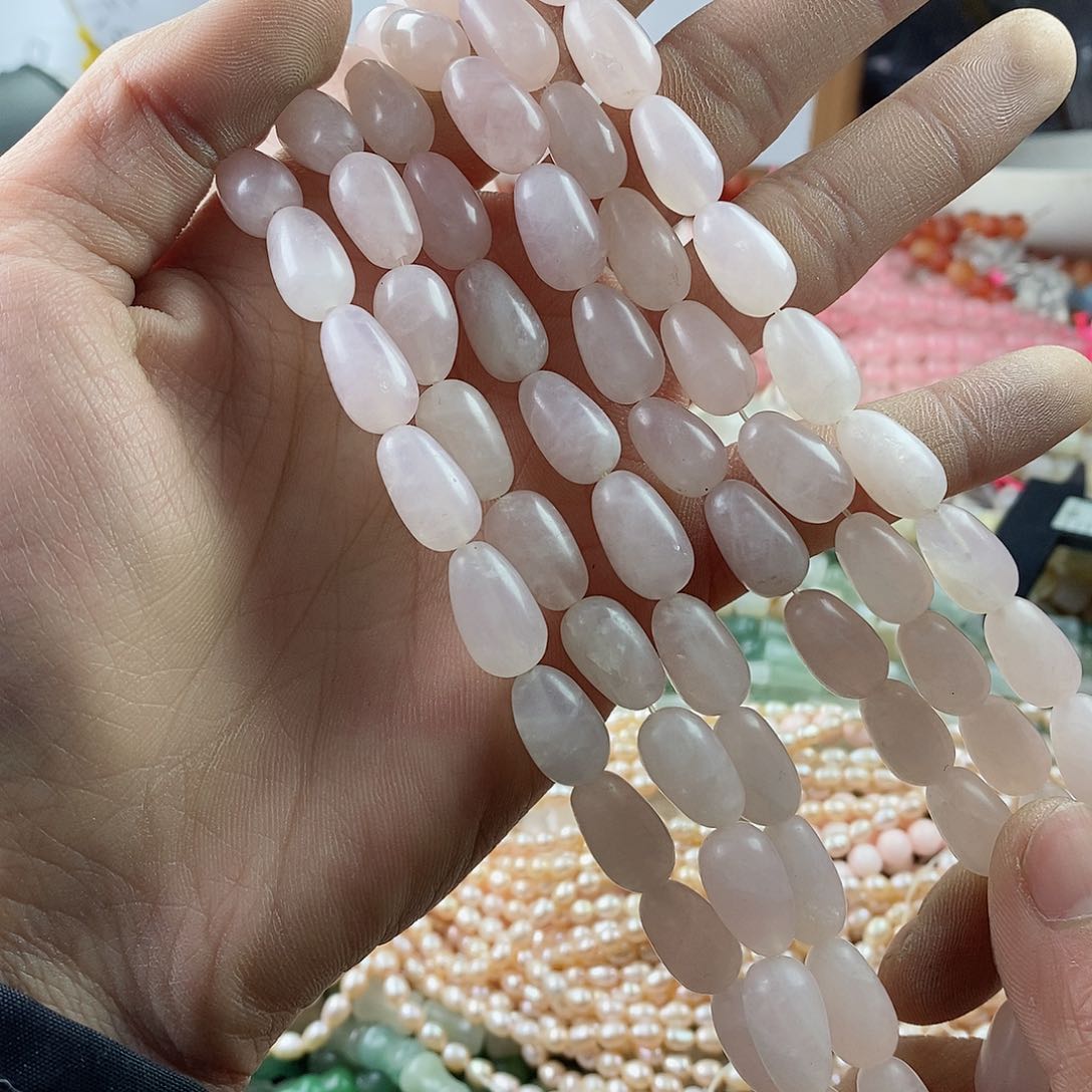 玛瑙/玉髓珠宝半成品合金一条天然9×14粉晶水滴A87