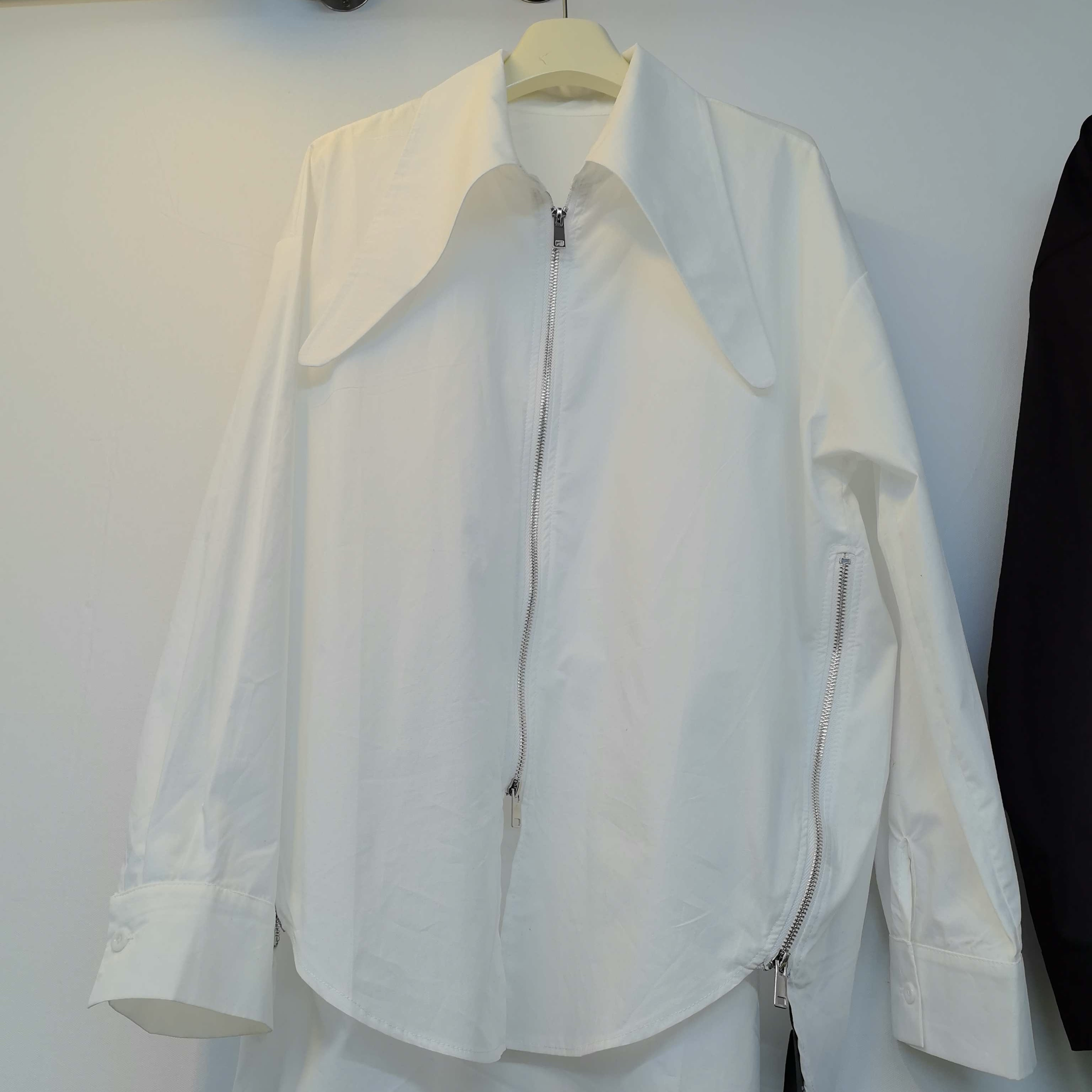 衬衫欧货大尖领重工拉链设计感廓形中长款衬衣长袖时尚休闲百搭