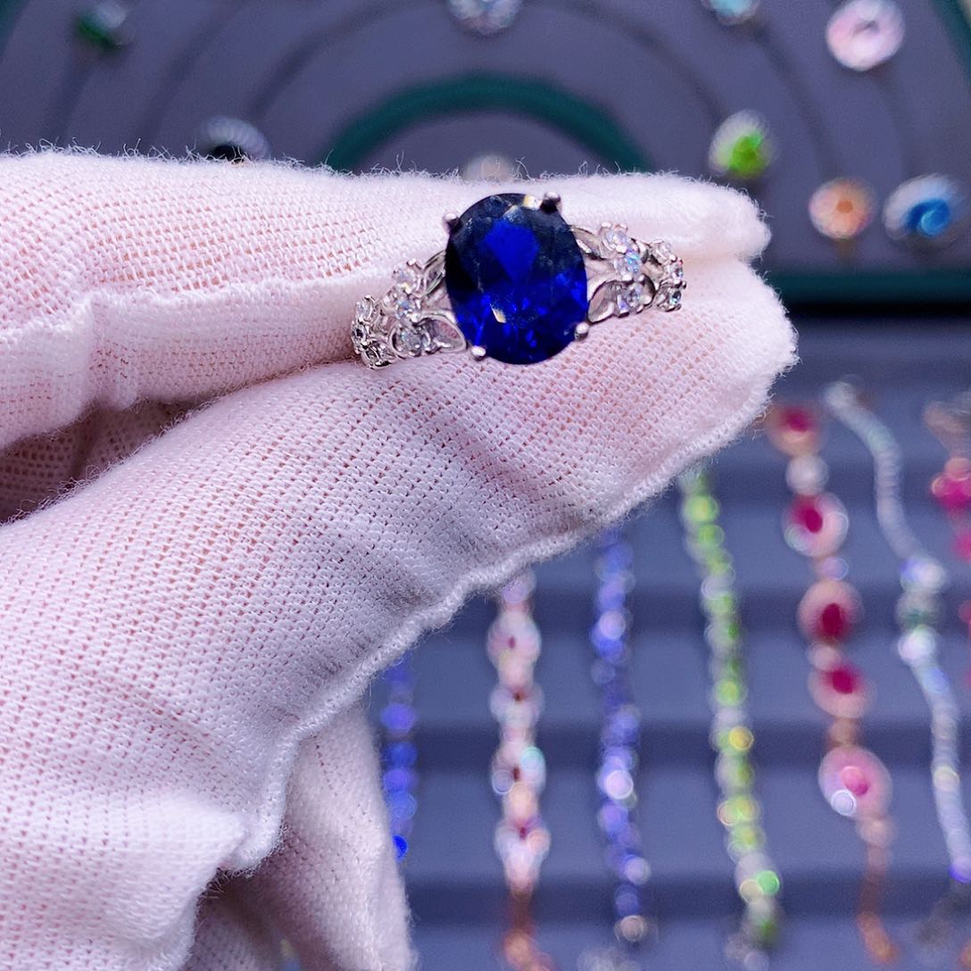 蓝宝石戒指银S925镶嵌