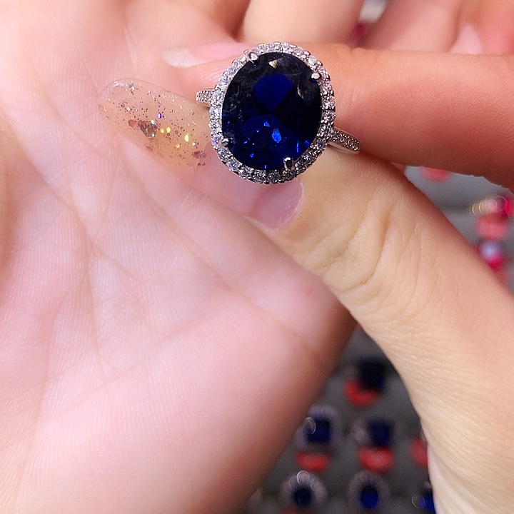 蓝宝石戒指银S925镶嵌