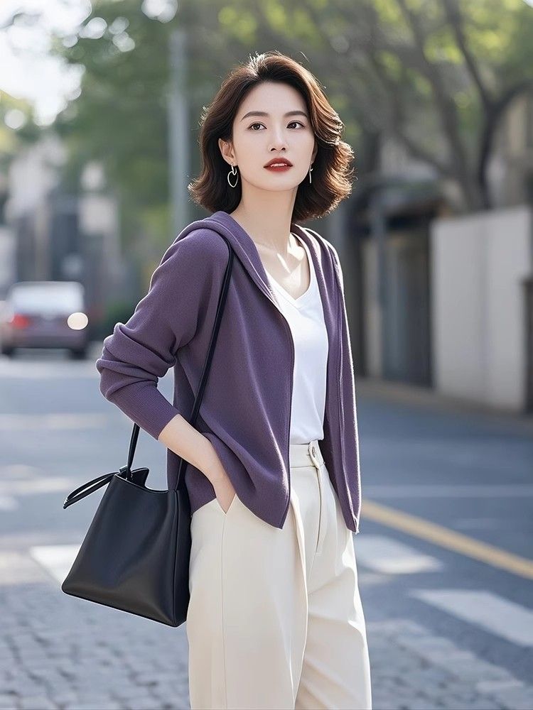 春秋季独特别致宽松连帽开衫女外套设计感小众超好看绝美长袖上衣