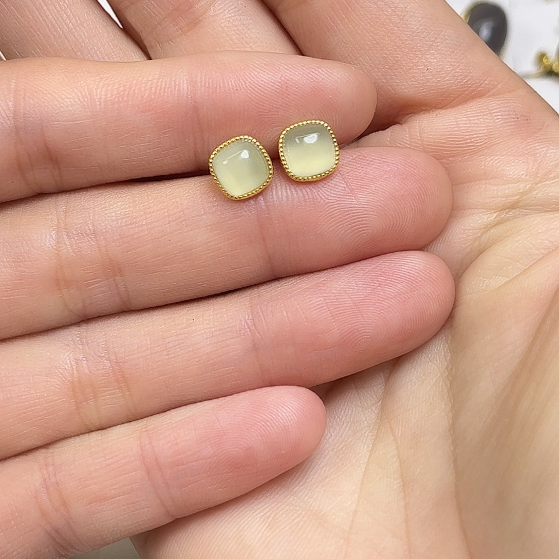 达***喜和田玉银S925镶嵌耳饰