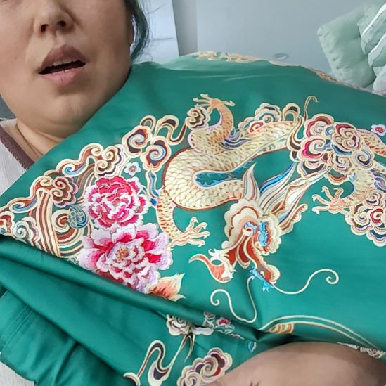 棉高端大床双人四件套，绿色龙凤。