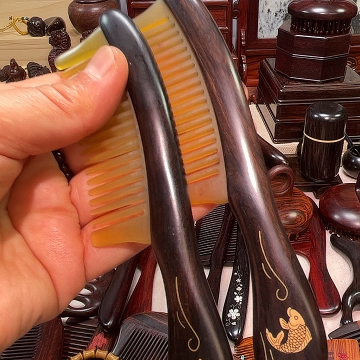 黄花梨/降香黄檀乌木羊角梳子