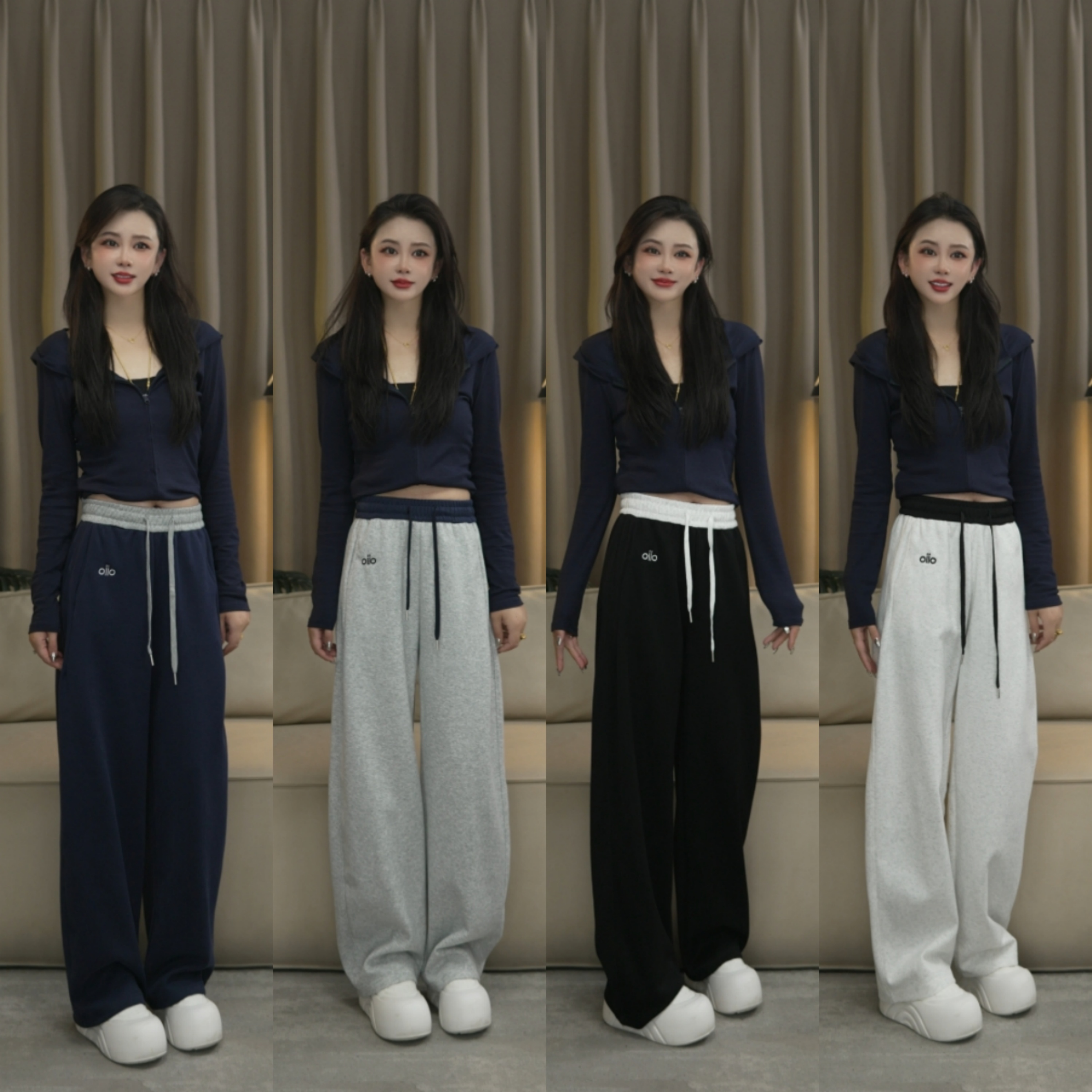 【高克重 高品质版本】秋冬加绒刺绣小标棉美式休闲弯刀阔腿裤女