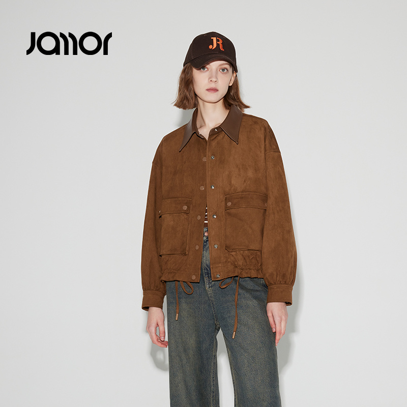Jamor咖色外套25春秋新款复古森系工装外套上衣麂皮DJW559503