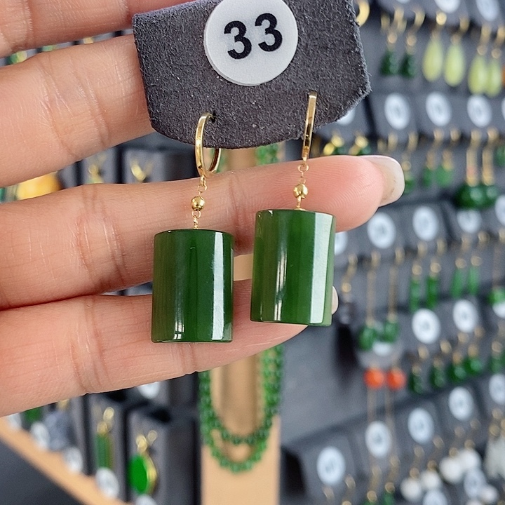 和田玉耳饰18K金镶嵌