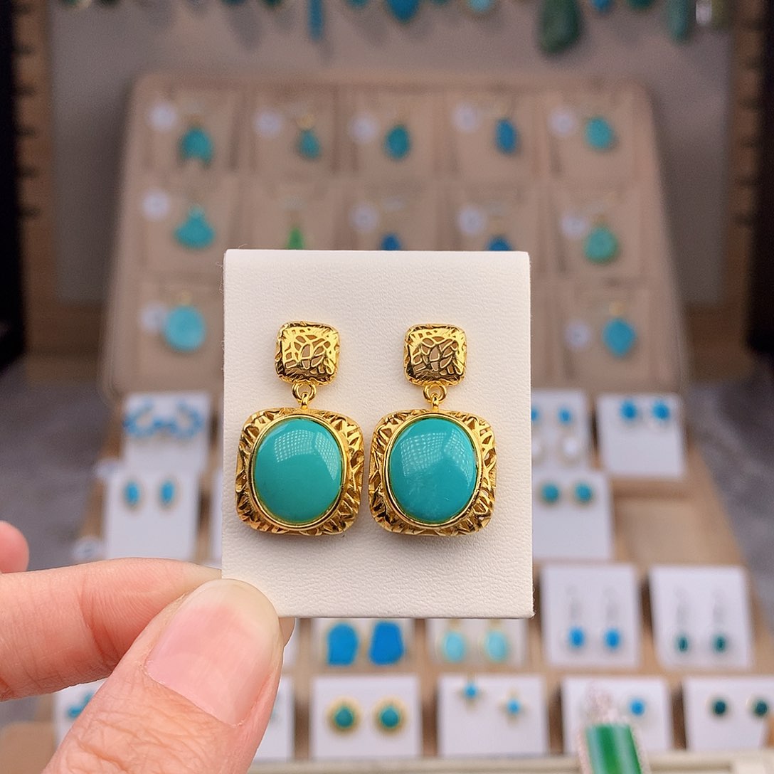 银S925镶嵌绿松石耳饰