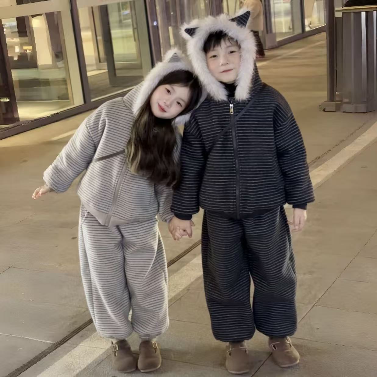 加绒加厚 2025男女童套装
