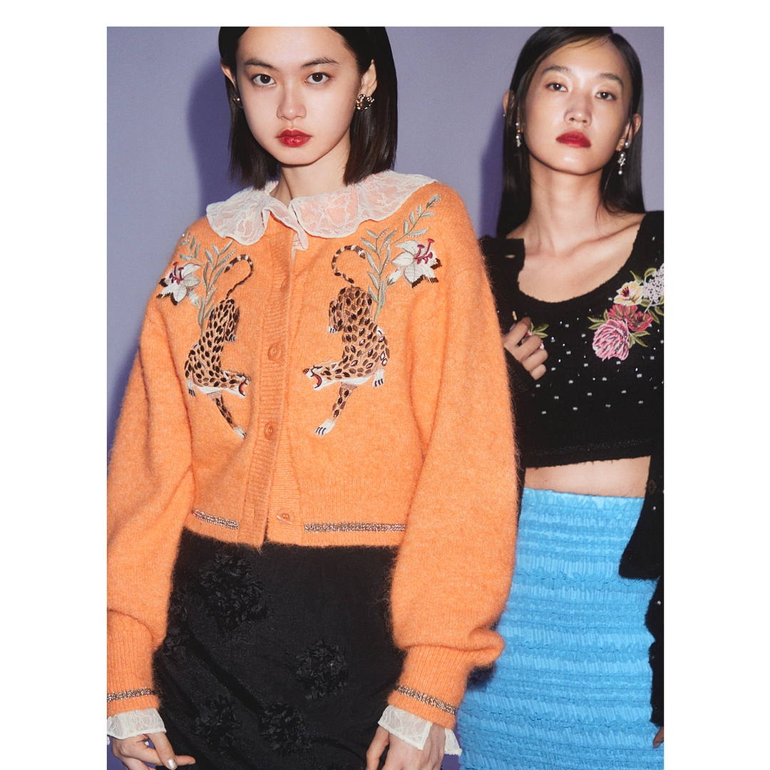 【Montendre】明星杂志 L*K联名款 重工刺绣羊毛混纺精致针织开衫女