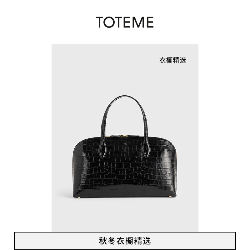 TOTEME女包25秋冬新款黑色中号鳄鱼纹压花皮革日用托特包