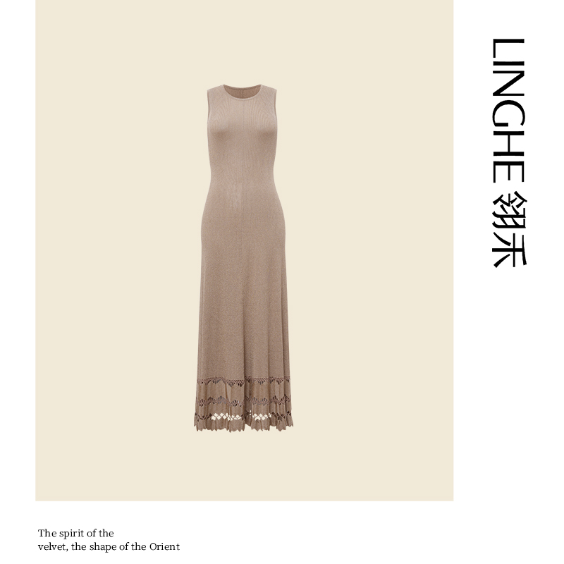 翎禾LINGHE-「花朝知语」夏季无袖圆领针织气质轻奢优雅连衣裙