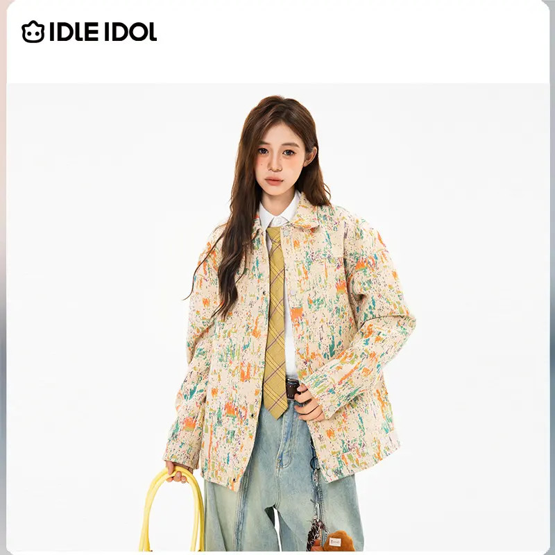 IDLE IDOL复古拉链宽松型短外套碎花百搭男女款西域风时尚夹克