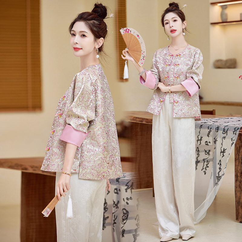 新中式提花长袖外套女显瘦气质时尚夏季复古日常中国风民族风上衣