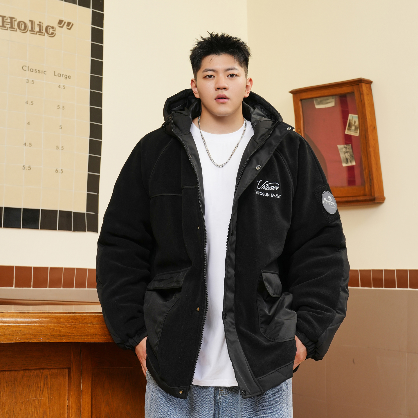 THE PANG潮牌大码男装2025冬胖子宽松夹棉棉服男冬装棉衣连帽外套