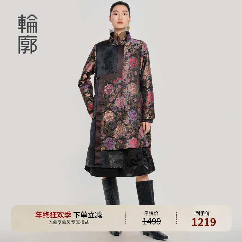轮廓吉顺风衣外套中式提花复古新款时尚洋气百搭女装黑花L251Y020