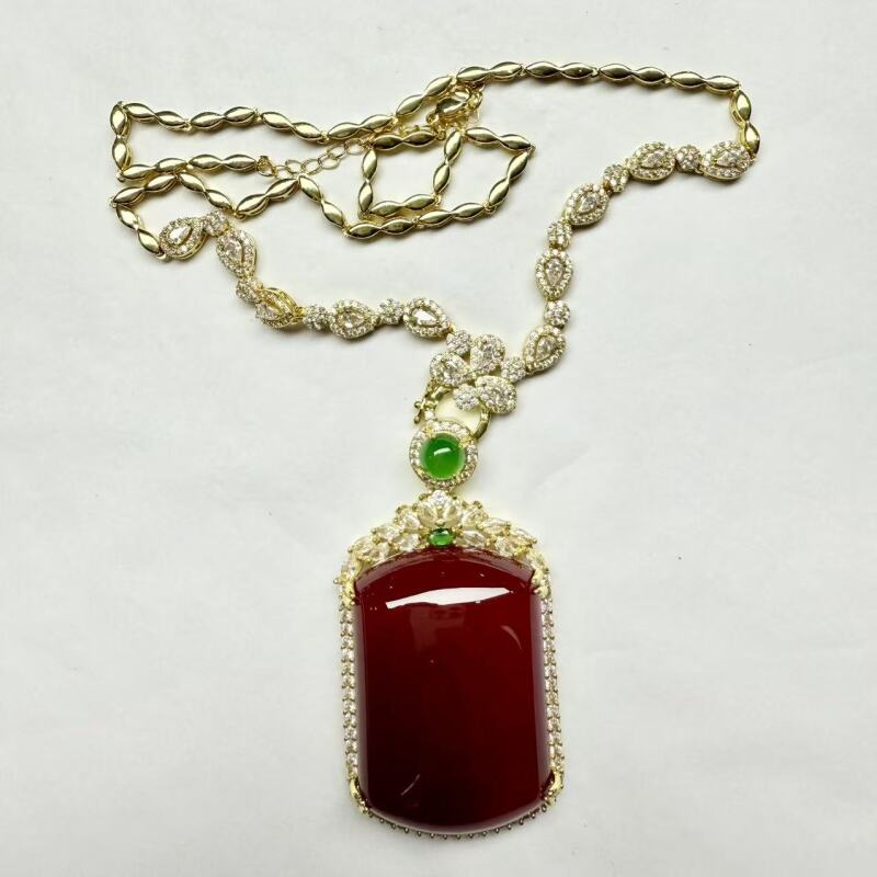 ZH55-天然  高端  大气   -时尚  红玉髓  红色无事牌项链