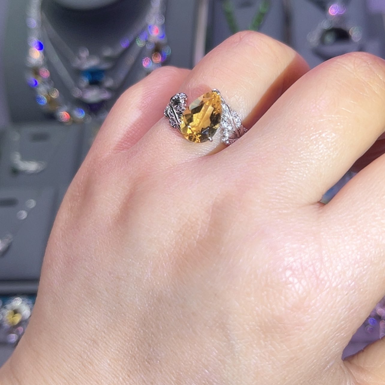 【闪购商品】黄晶戒指银S925镶嵌戒指