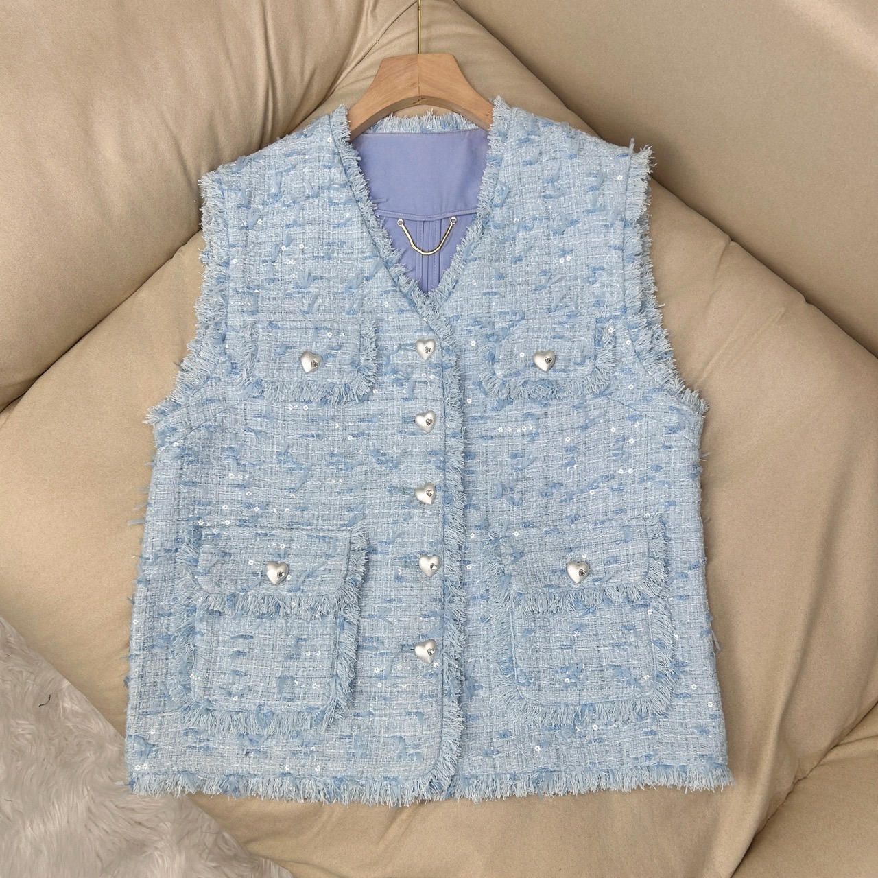 天蓝色小香风马甲 70416 