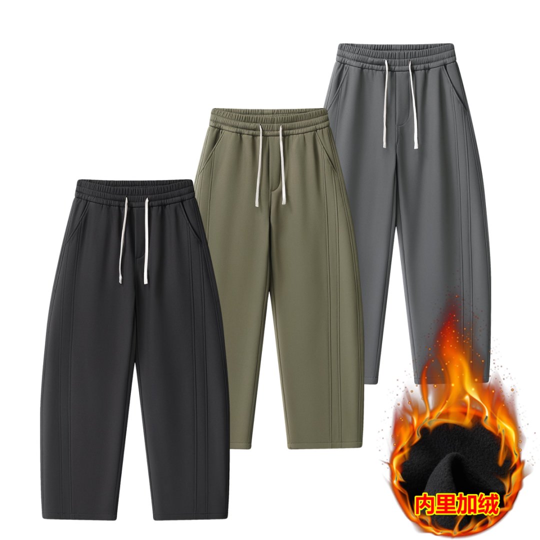 冬季加绒加厚弯刀裤立体剪裁男纯色直筒保暖休闲裤GK2043