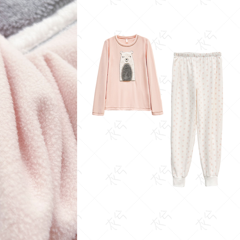 （衣兮卡通刺绣家居服）秋冬季可爱减龄时尚百搭亲肤保暖睡衣套装Z