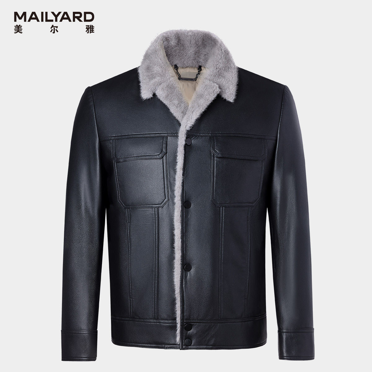 MAILYARD/美尔雅真皮皮服秋冬款男士毛领翻领皮衣外套048W