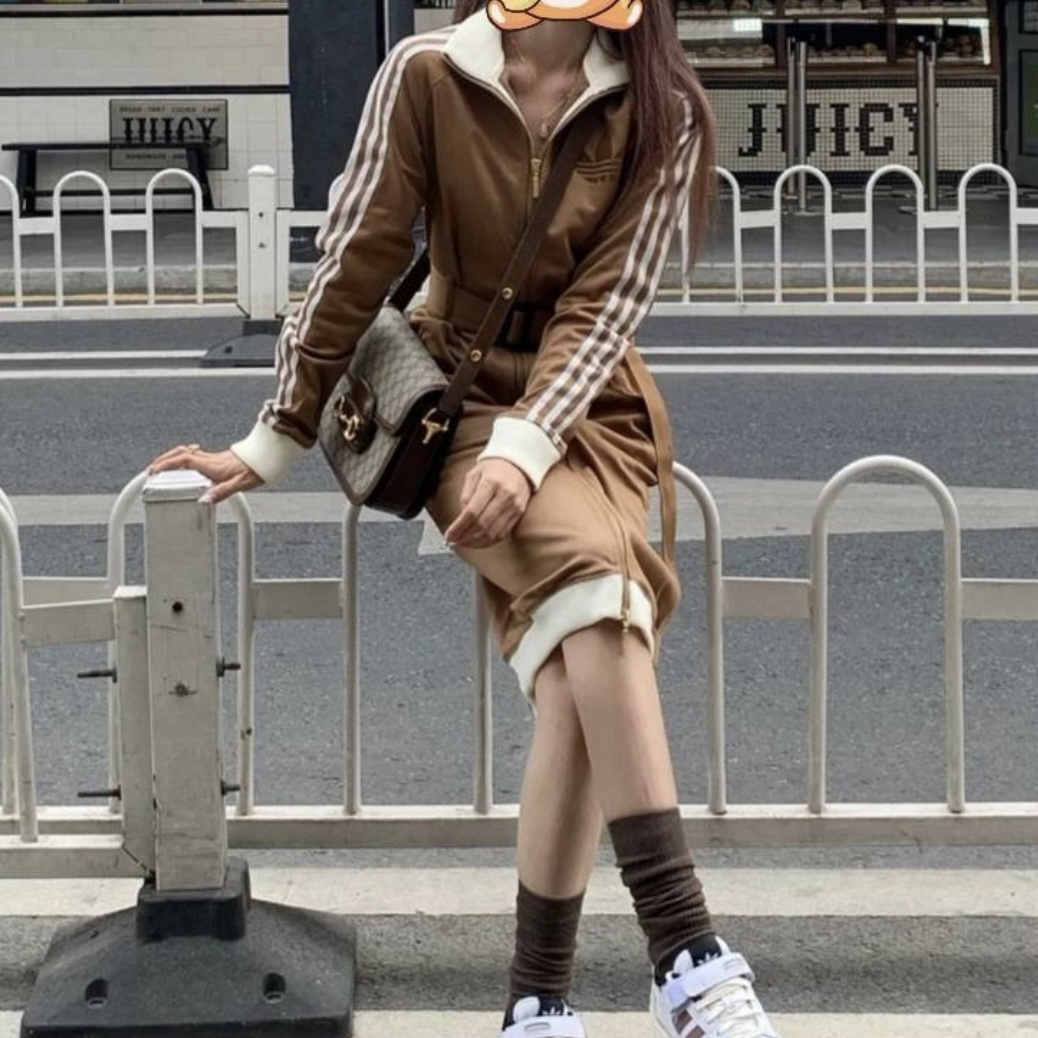 Adidas三叶草 女子 复古饰腰带春秋中长款立领风衣夹克外套IB2064