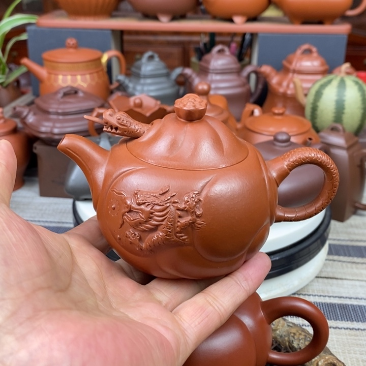 紫砂茶壶鱼化龙200-260cc原矿朱泥特价