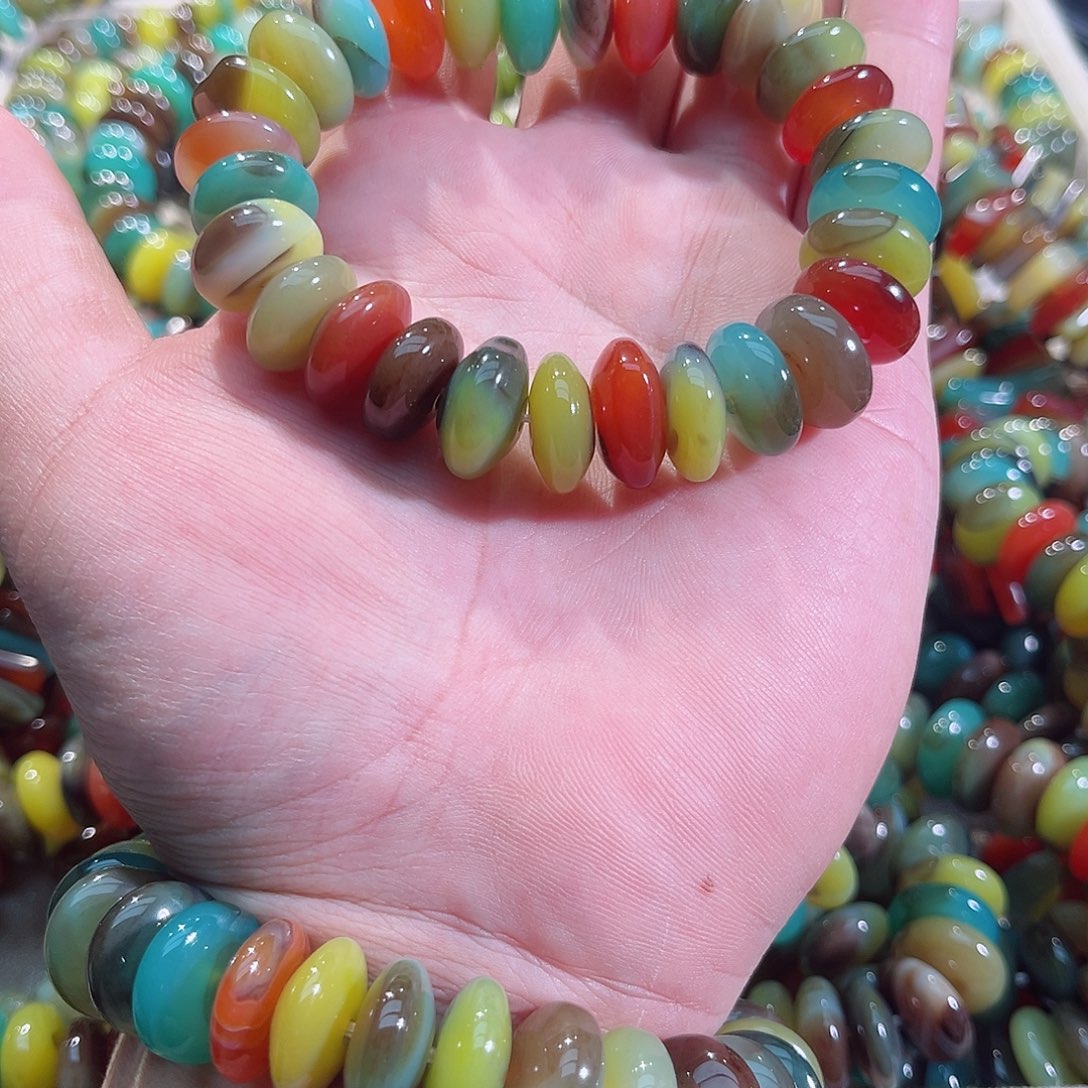 玛瑙/玉髓未镶嵌珠宝半成品玛瑙胖飞碟一条16mm