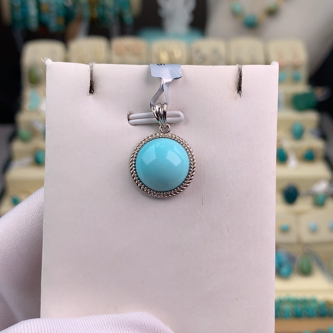 绿松石银S925镶嵌吊坠(赠链)