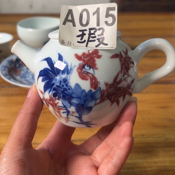 陶摆件原矿青花釉里红瓷器