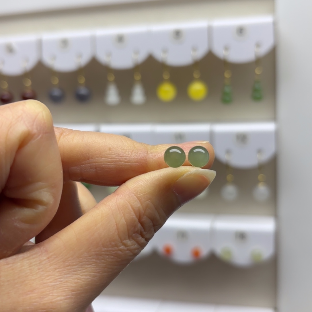 和田玉银S925镶嵌耳饰6mm