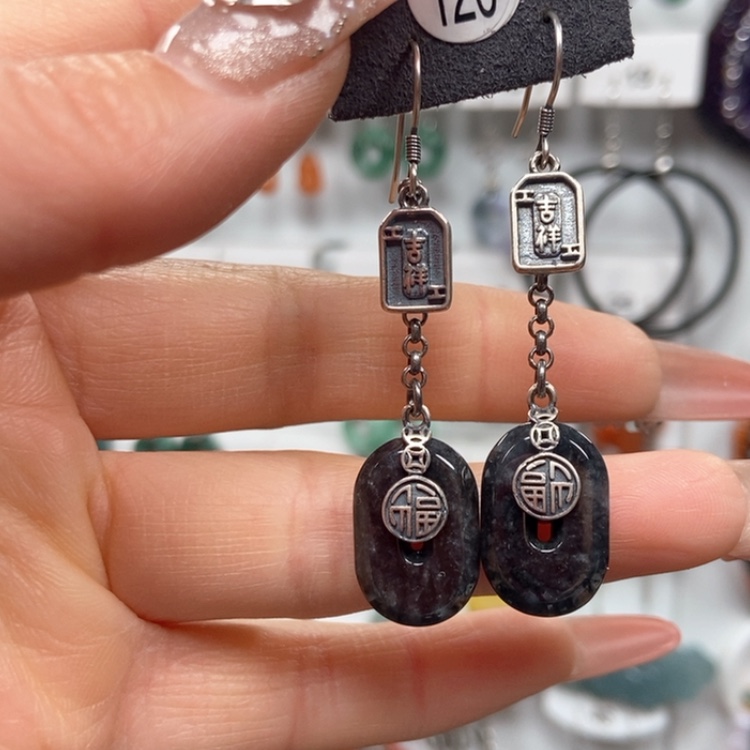 【闪购商品】翡翠耳饰银S925镶嵌耳饰