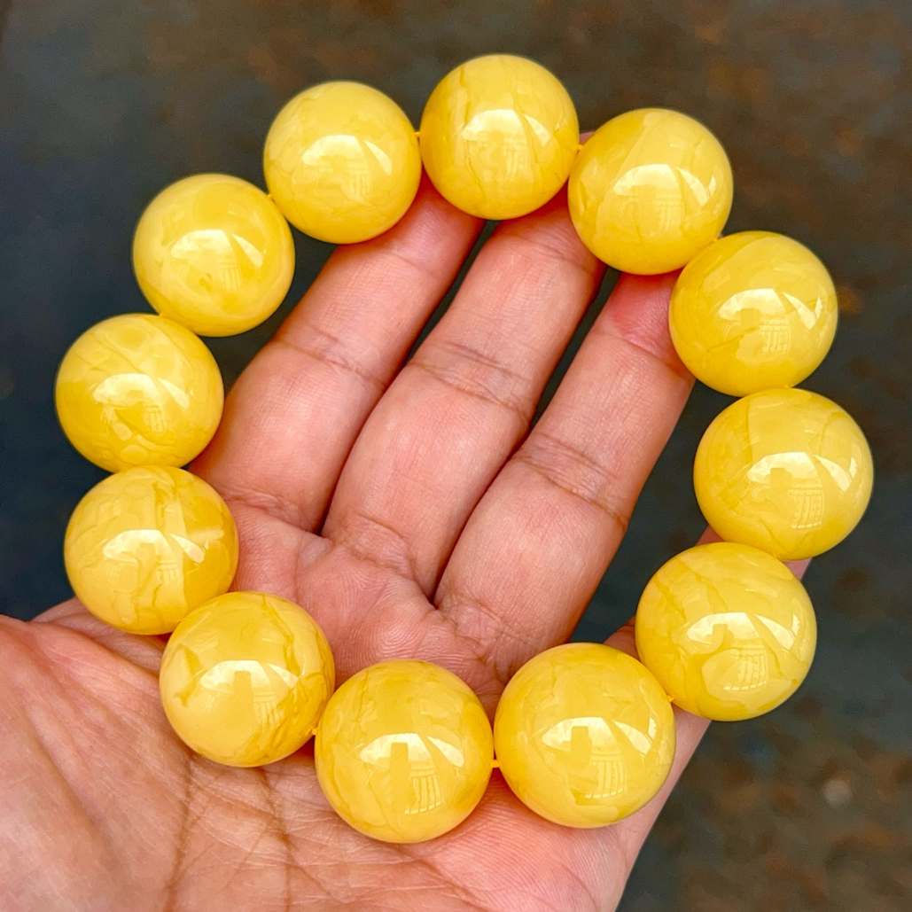 同料20+焦皮料蜜蜡鸡油黄圆珠蜜蜡真品手串