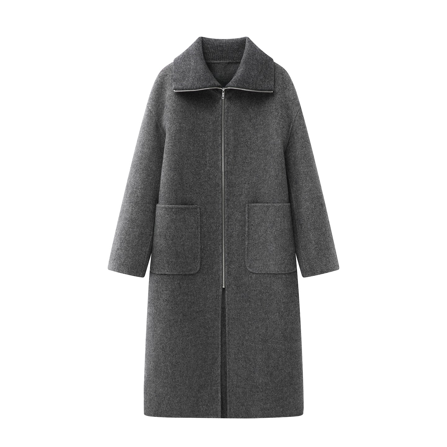 翻领秋冬毛呢外套英伦风灰色大衣韩版加厚时尚双面呢大衣4025