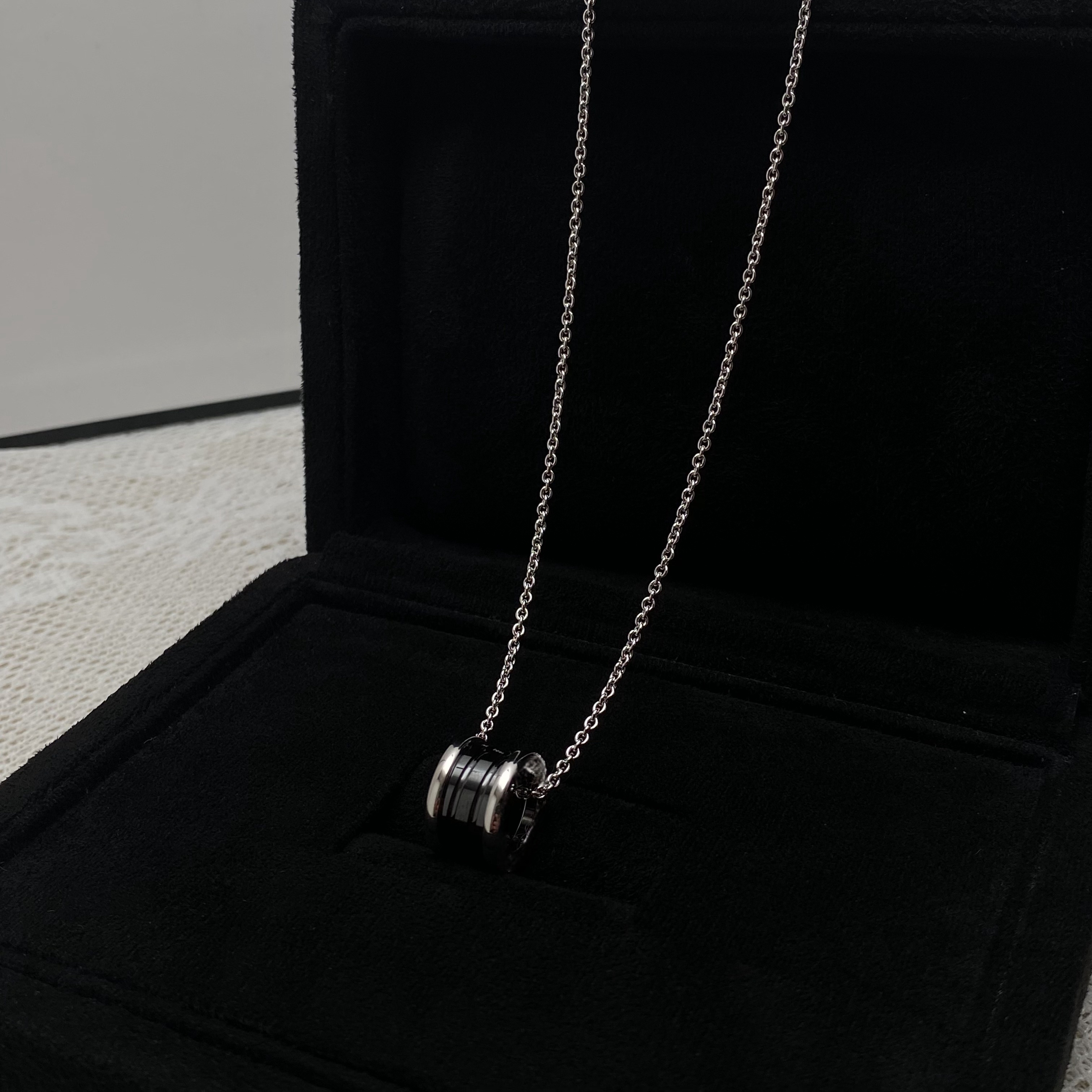 坠链均925银陶瓷 经典立体圆环项链 气质轻奢时尚百搭黑色小众