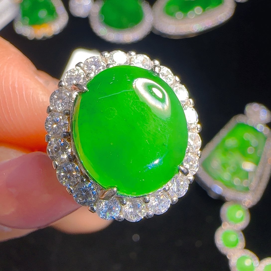 翡翠戒指银S925镶嵌天然