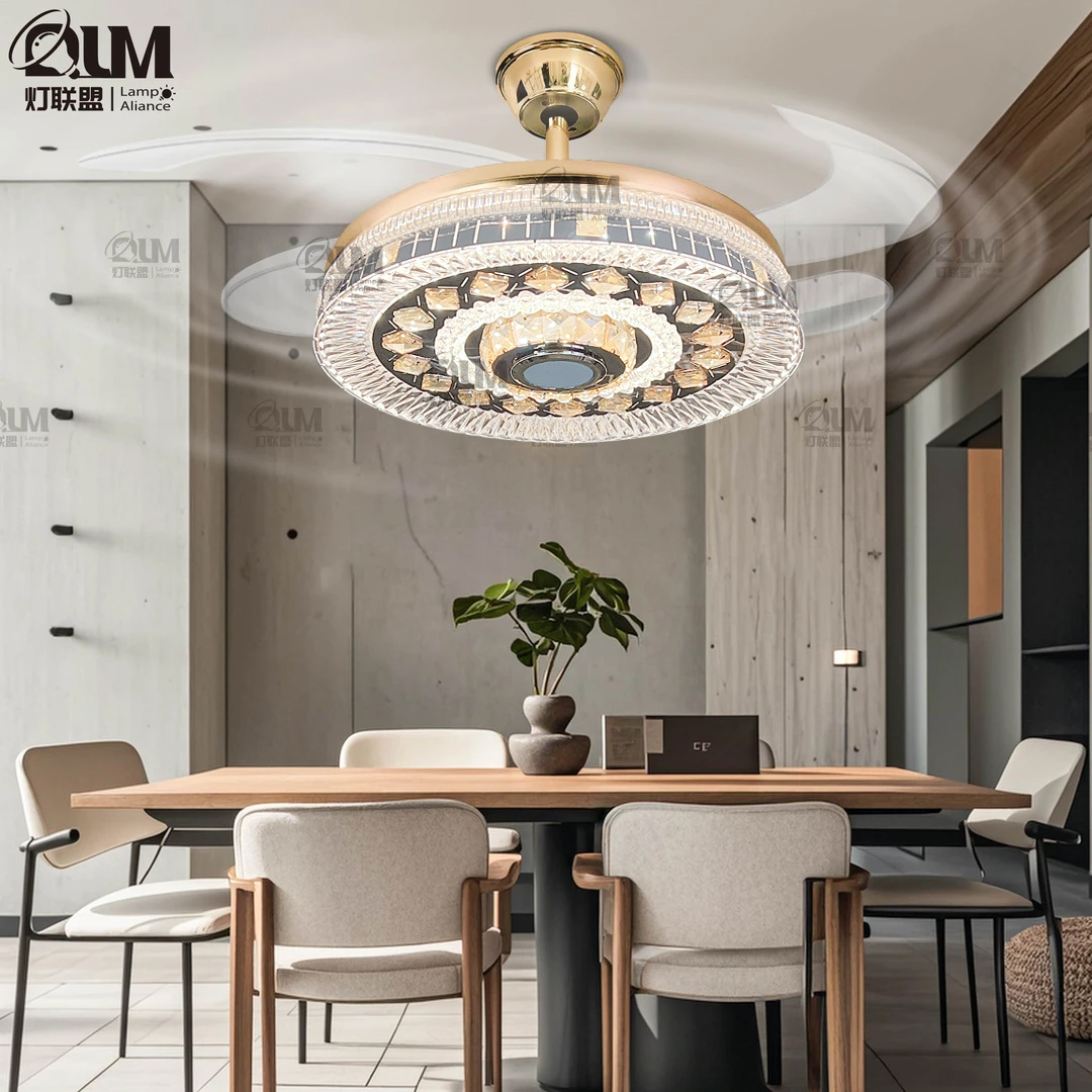 2126水晶客厅带电风扇灯餐厅卧室隐形风扇灯