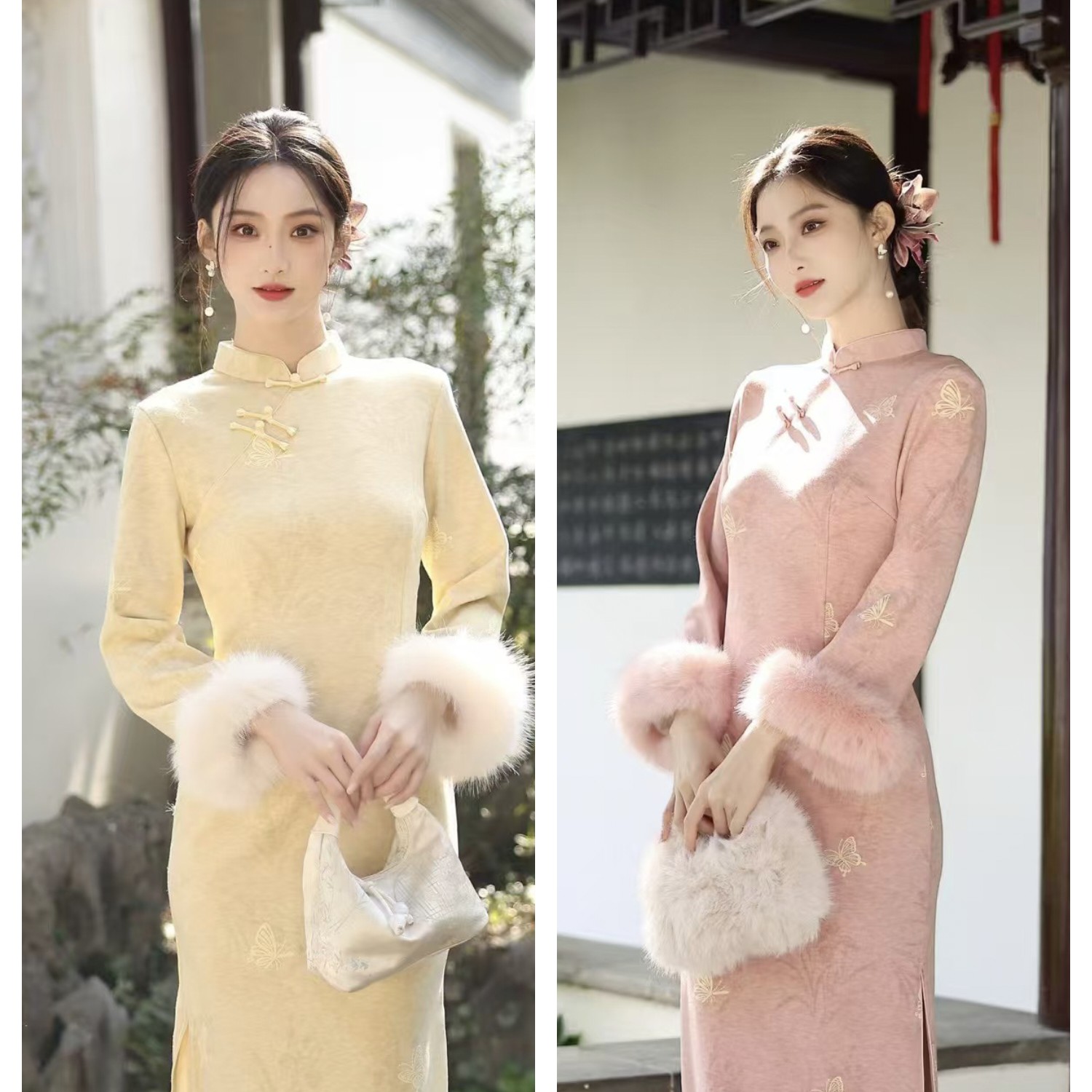 风华《柔蝶梦》粉色黄色 日常旗袍 时尚复古气质 修身塑型加厚 120