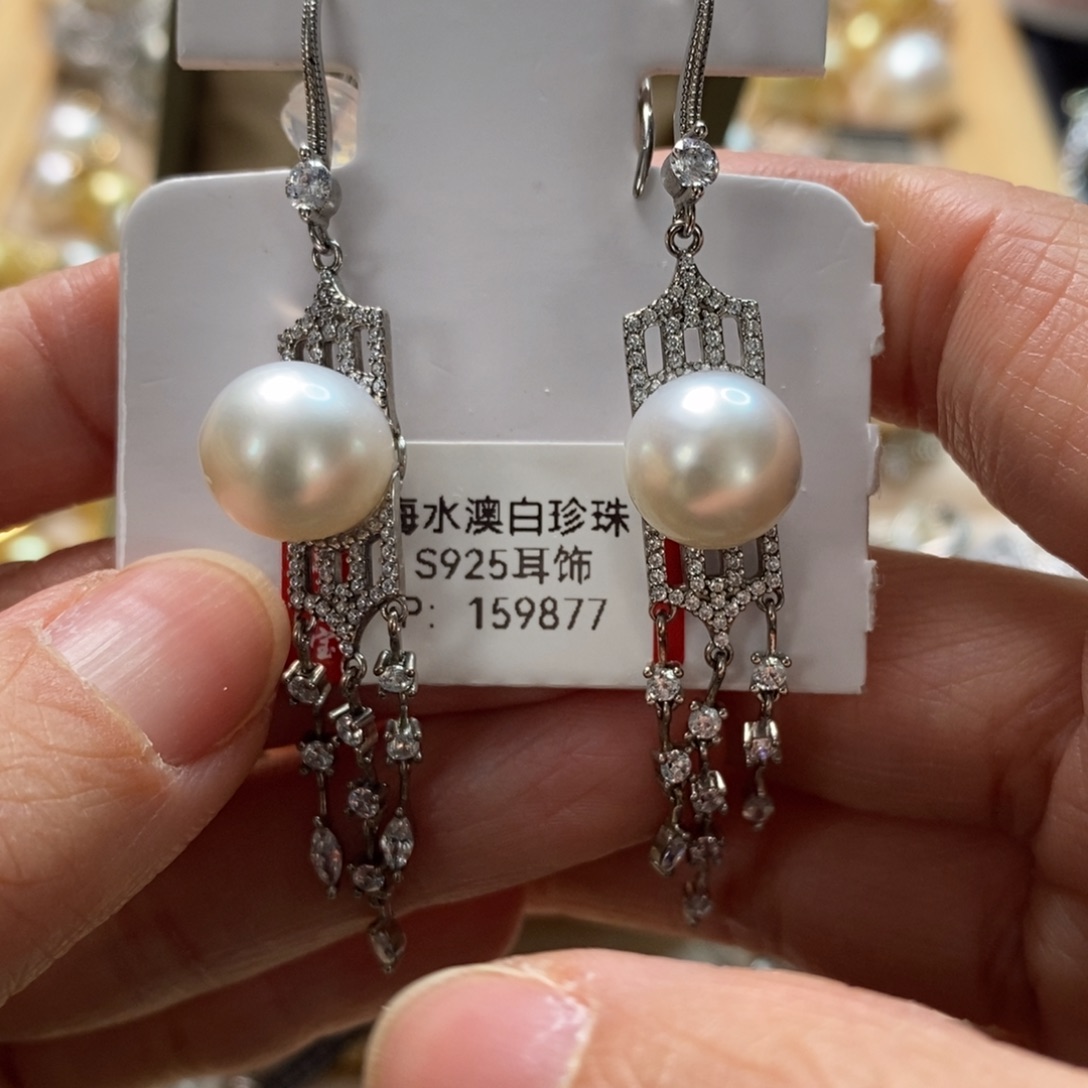 海水珍珠耳饰银S925镶嵌