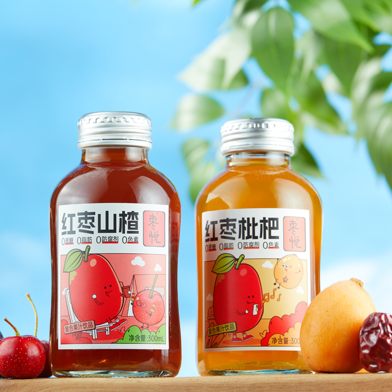 枣悦 红枣饮料山楂枇杷0蔗糖复合果汁300ml*12小瓶装饮品果蔬汁