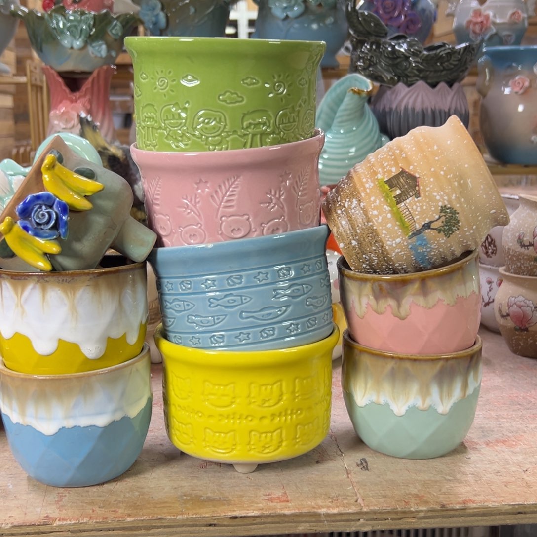 陶瓷花盆特价上新口7-12厘米粉色瑕