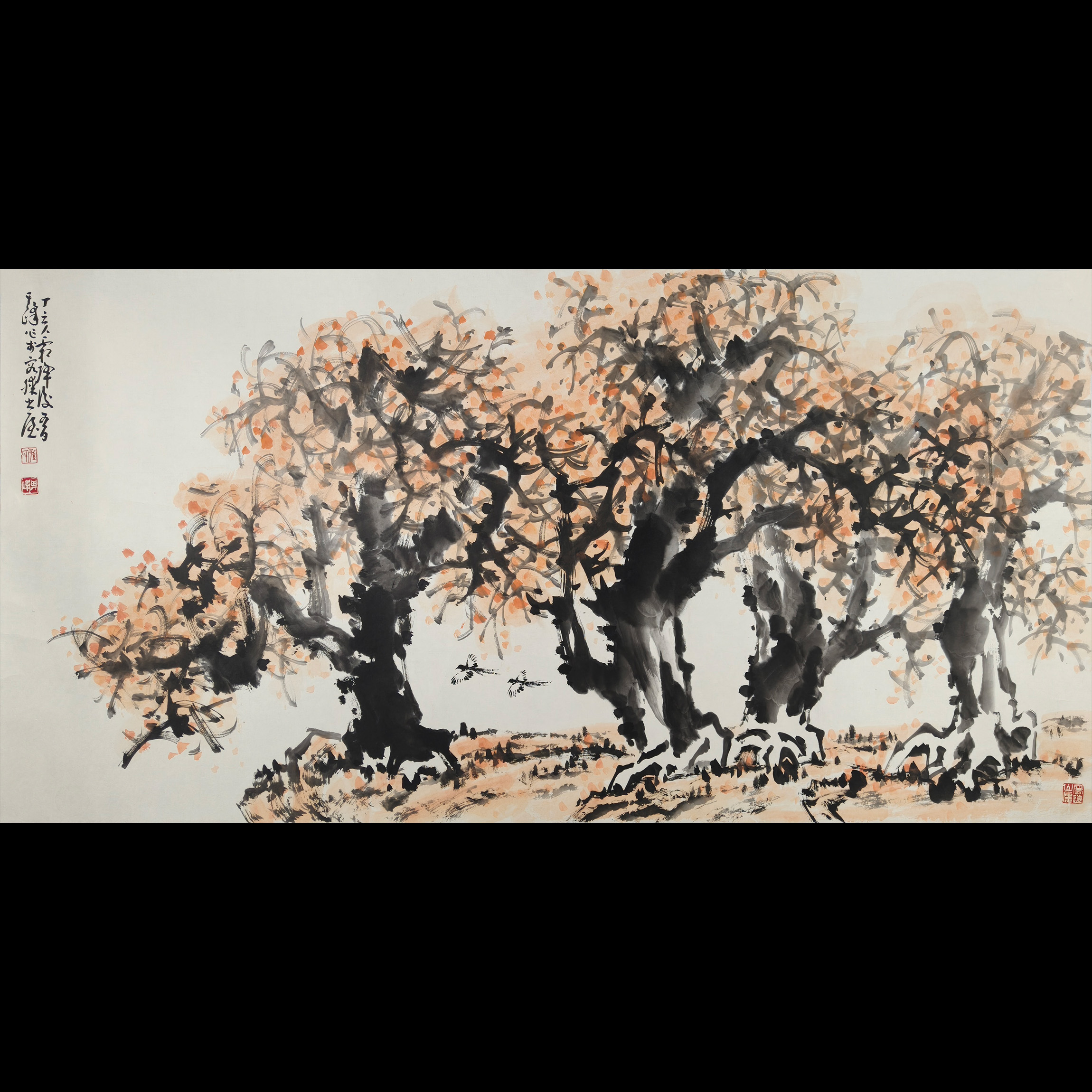 Lot17024    孙其峰《梅雀图》托底 135*69cm 约8.4尺