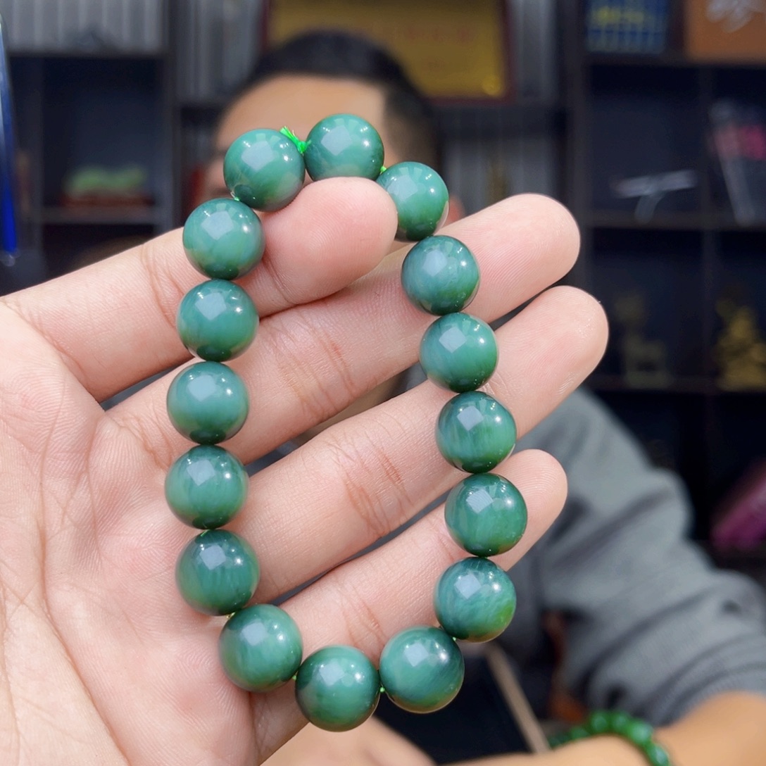 和田玉未镶嵌手串天然和田玉俄罗斯碧玉鸭蛋青猫眼卡12