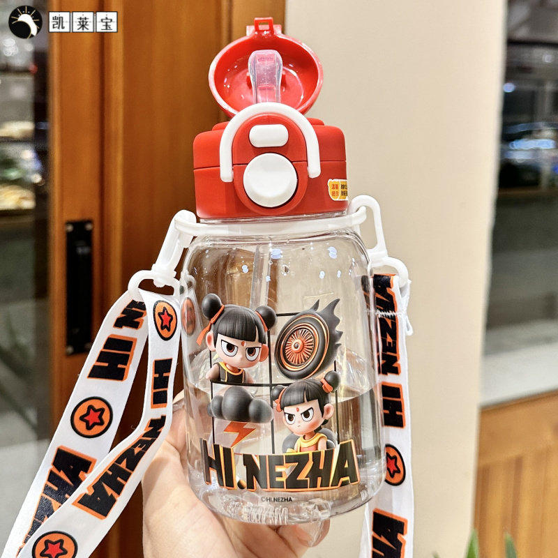 哪吒儿童大容量水杯双饮塑料杯男孩幼儿园上学专用便携吸管杯新款